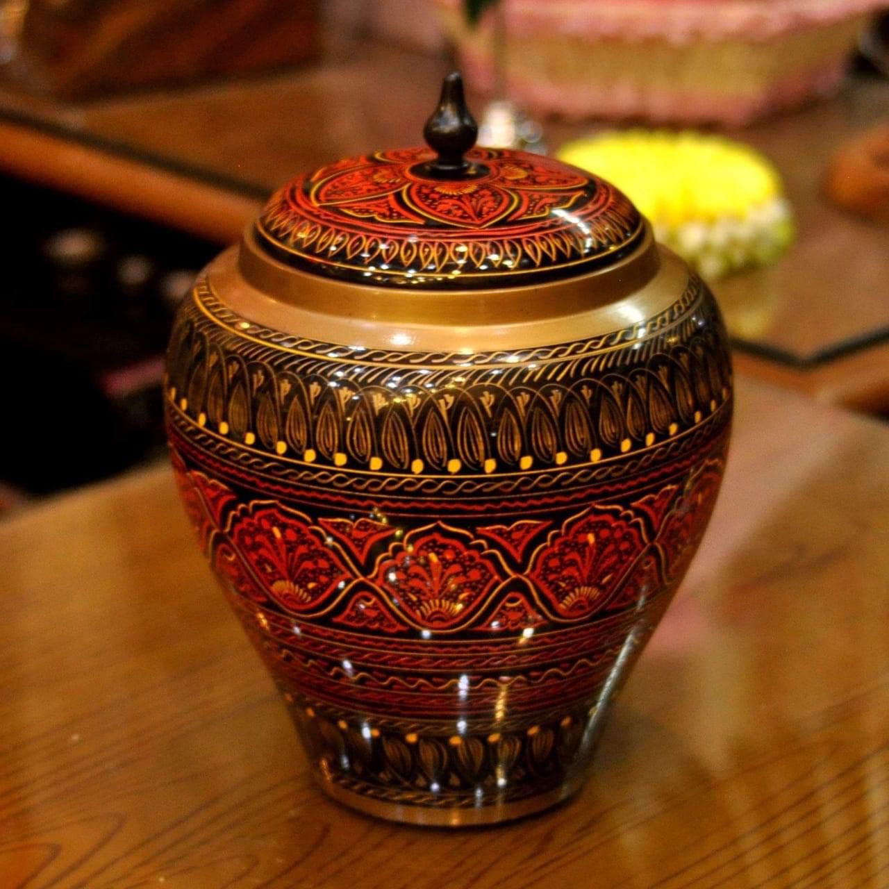Handcrafted Wooden Decorative Storage Jar with Lid – Traditional Pakistani Wood Craft