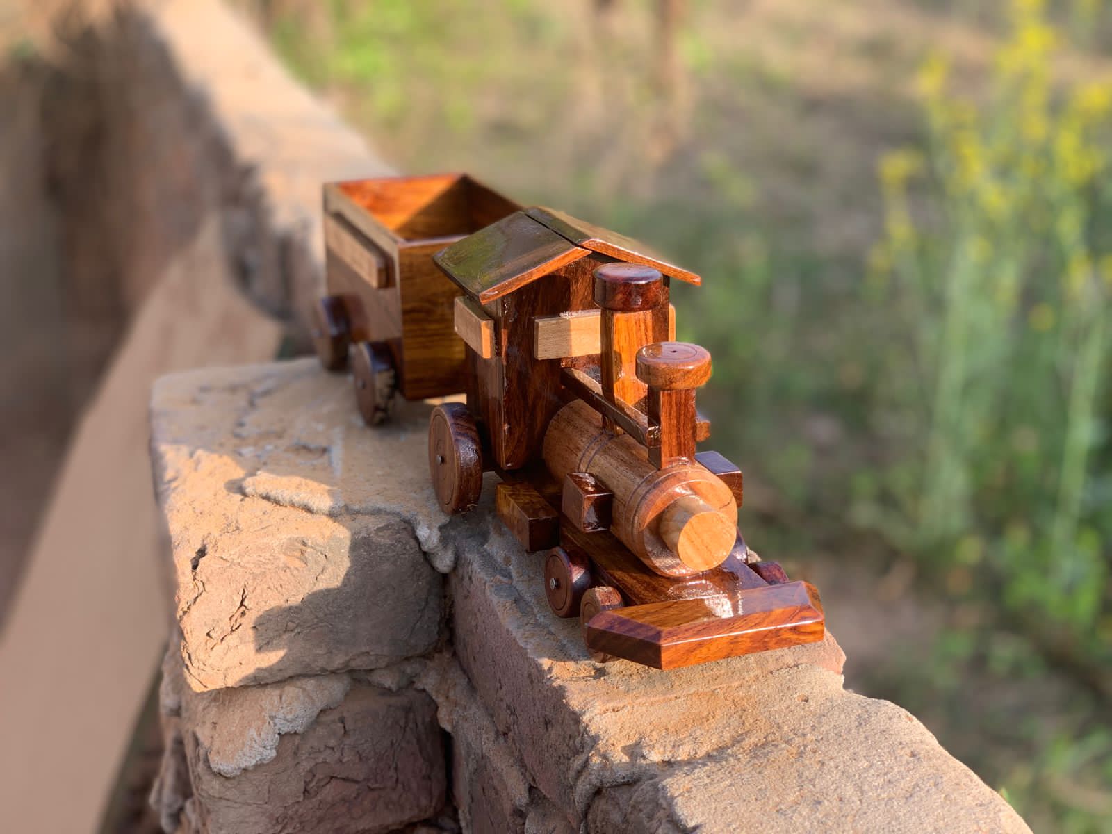 Handcrafted Wooden Train with Cargo Wagon – Rustic Decorative Collectible — image 2