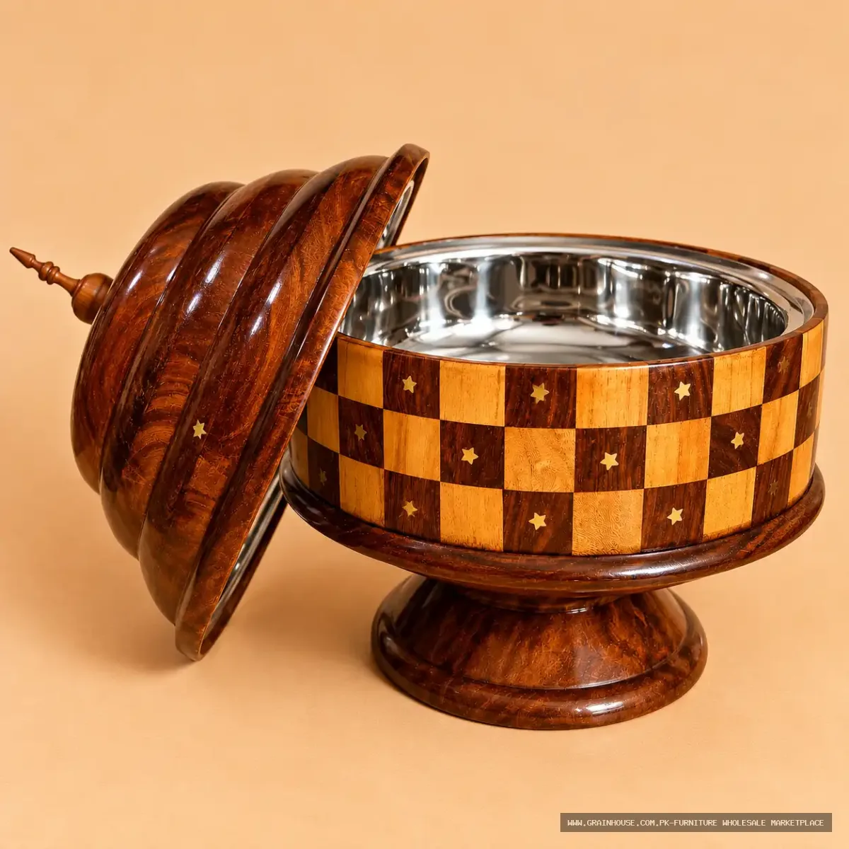 Handcrafted Wooden Serving Bowl with Lid – Decorative Wood Bowl