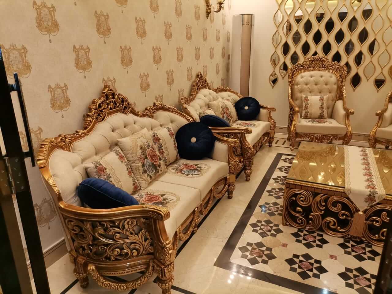 Seven Seater Chinioti Sofa Set – Solid Sheesham Wood with Premium Fabric