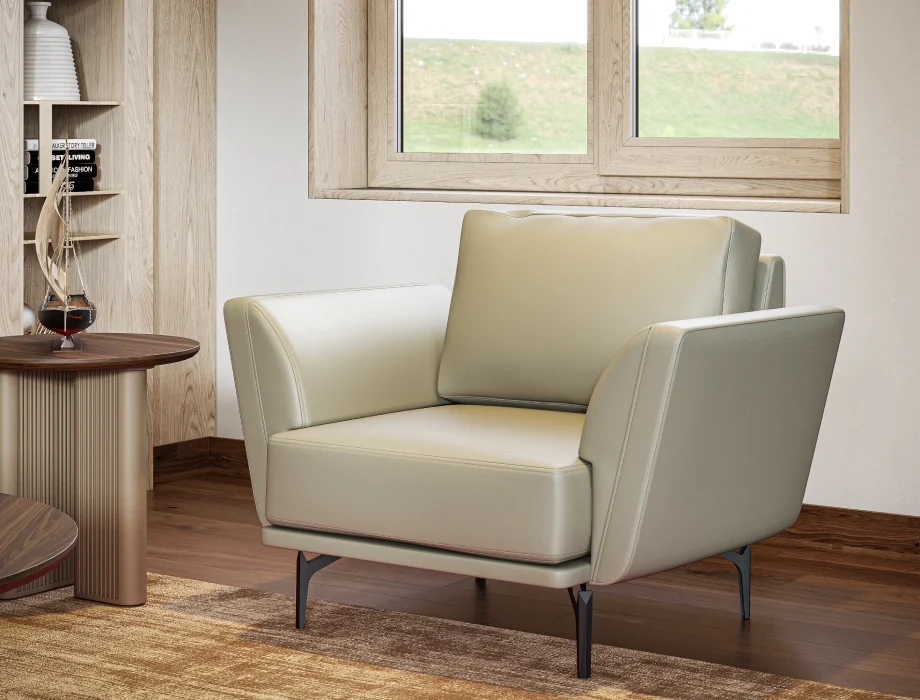 Berlin 1-Seater Sofa – Modern Taupe Leatherette Sofa