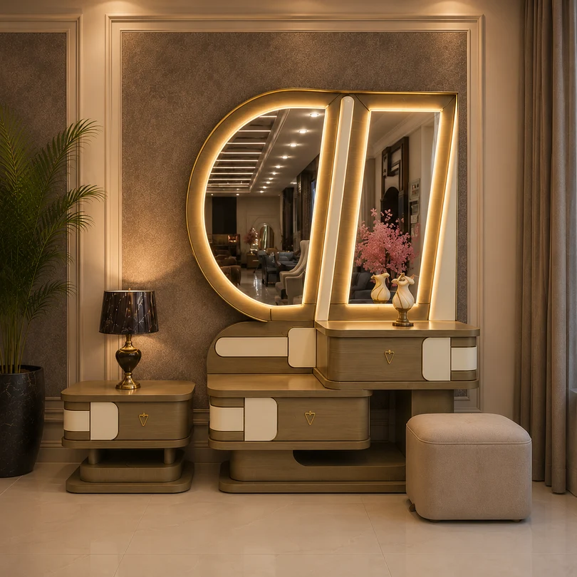 Luxury Palatial LED Bedroom Set with Backlit Arch Vanity | Mumtaz Bashir Furniture Multan — image 2