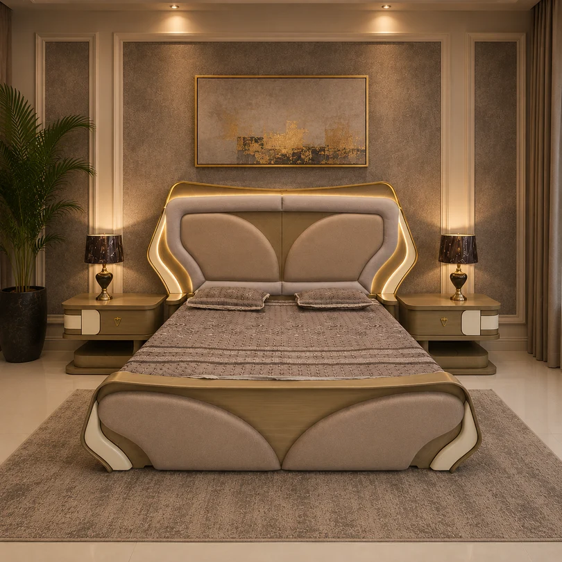 Luxury Palatial LED Bedroom Set with Backlit Arch Vanity | Mumtaz Bashir Furniture Multan — image 3