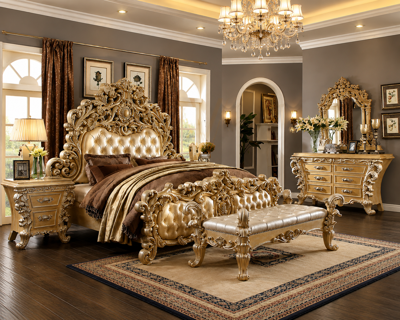 Double Victorian Bed Set | Solid Sheesham Wood King Bedroom Set