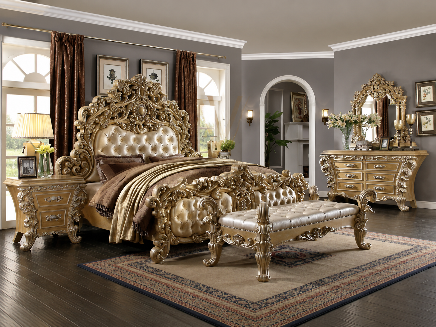 Double Victorian Bed Set | Solid Sheesham Wood King Bedroom Set — image 2