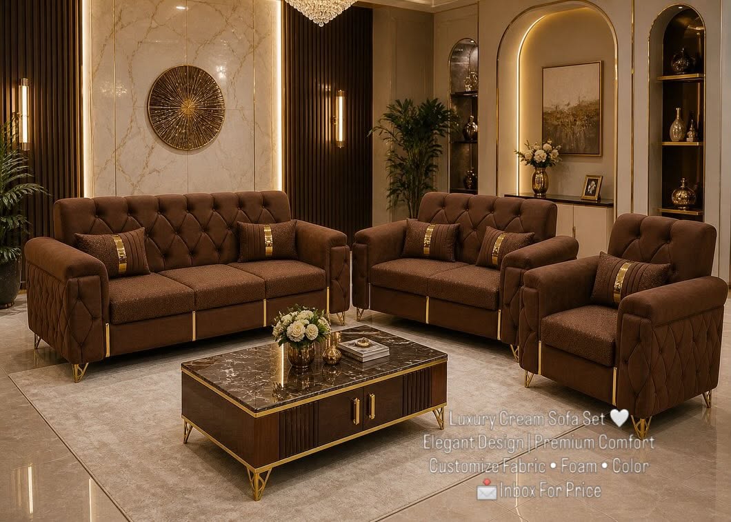 Luxury Brown Tufted Sofa Set