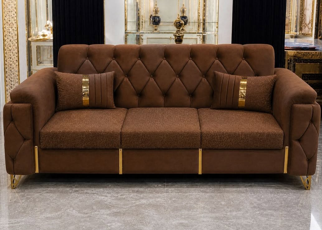 Luxury Brown Tufted Sofa Set — image 4