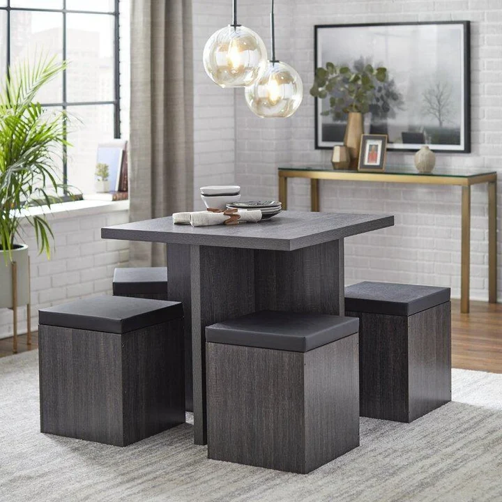 Corpuz 5-Piece Cafe and Restaurat  Set with Square Stools