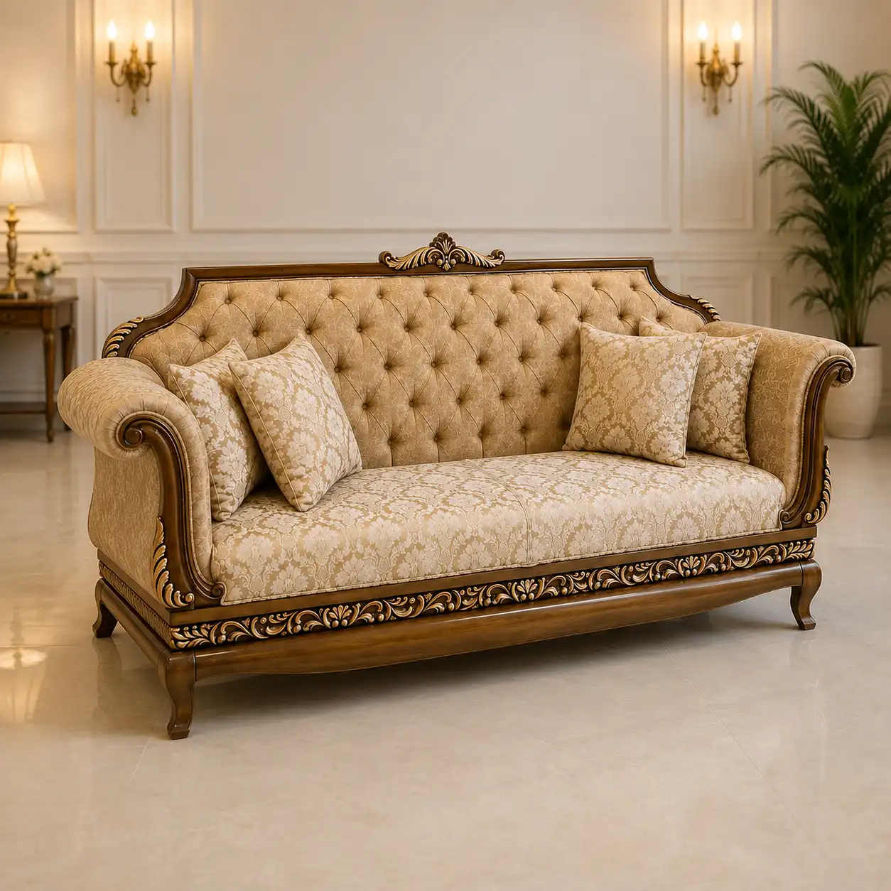 Royal Tuft Chinioti Sofa – 3 Seater Hand-Carved Wooden Sofa
