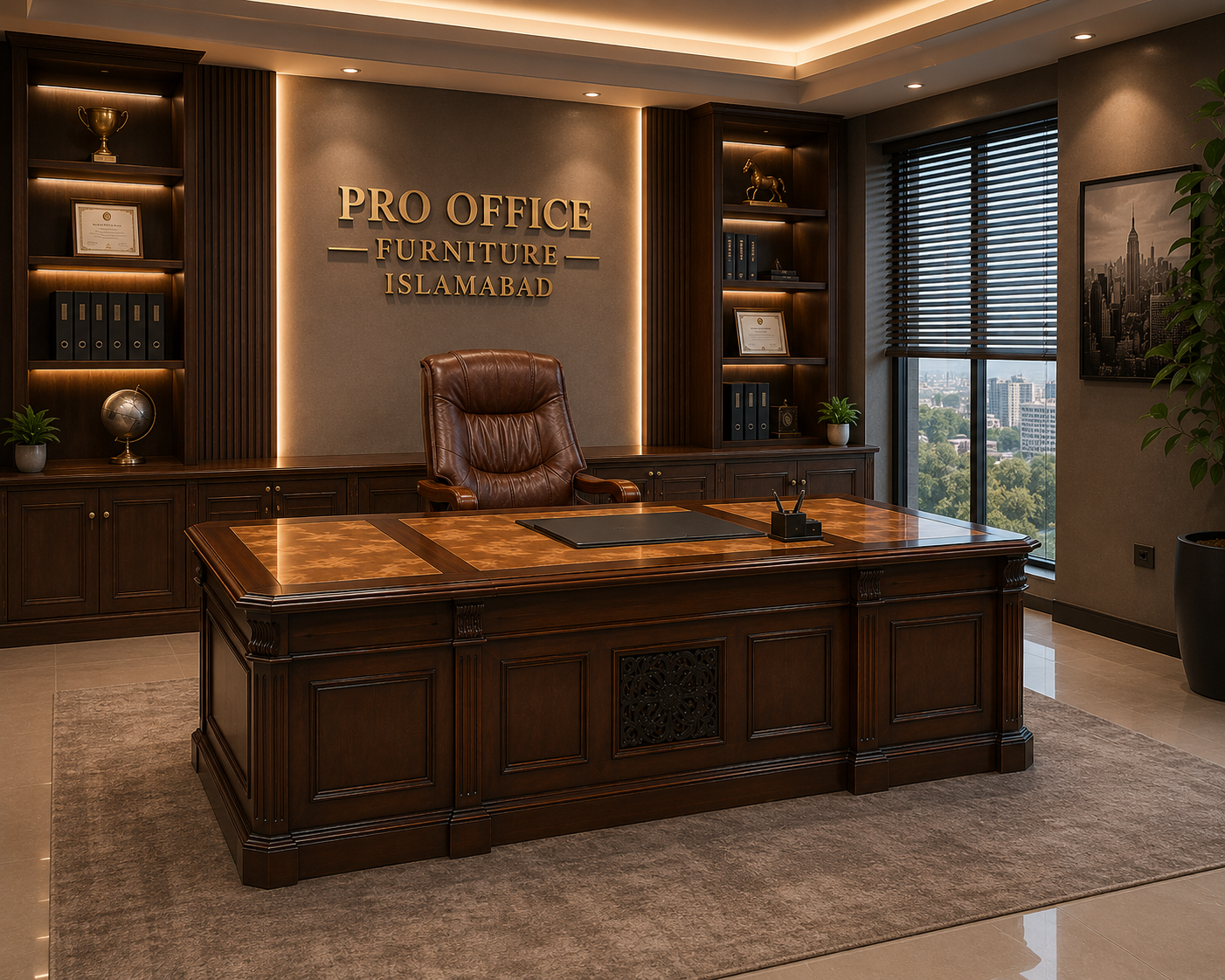 Executive Wooden Office Desk with Premium Leather Chair