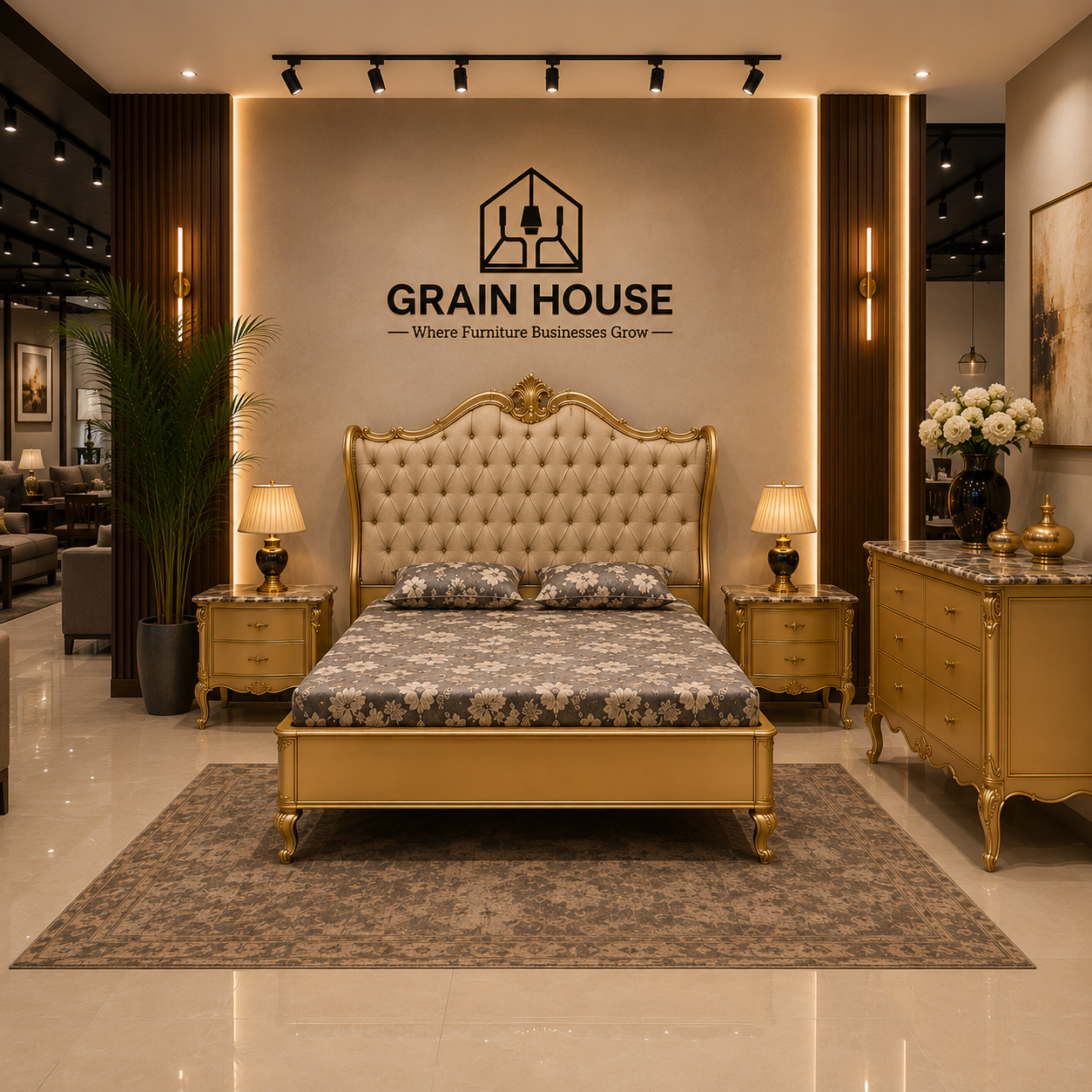 Royal Gold Classic Bedroom Set with Marble Top | Wright Woods