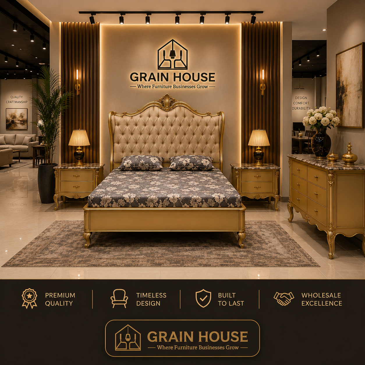Royal Gold Classic Bedroom Set with Marble Top | Wright Woods — image 6