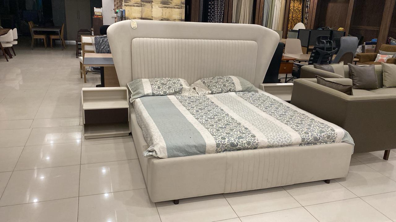 Modern Wingback Upholstered Bed Set with Side Tables | Wright Woods — image 5