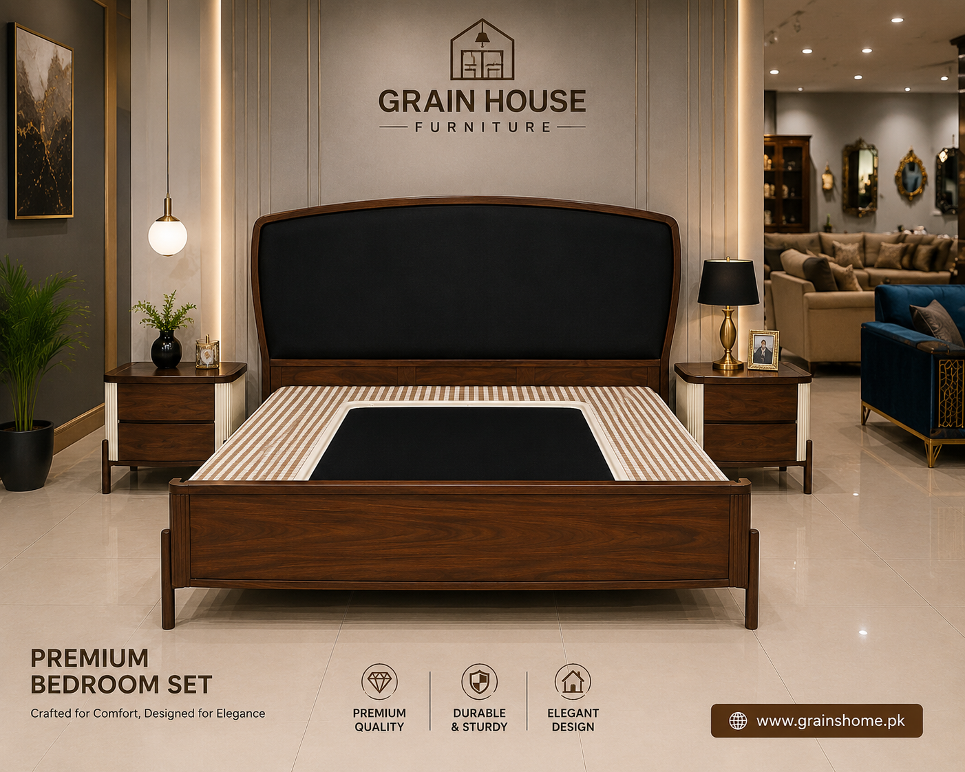 Premium Dark Wood Bedroom Set with Modern Side Tables | Wright Woods