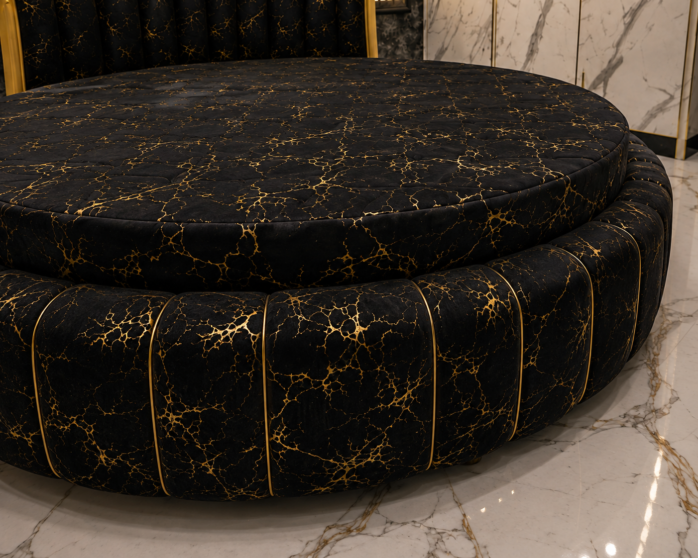 Luxury Round Bed with Royal Black & Gold Design | Awais Furniture Islamabad — image 2