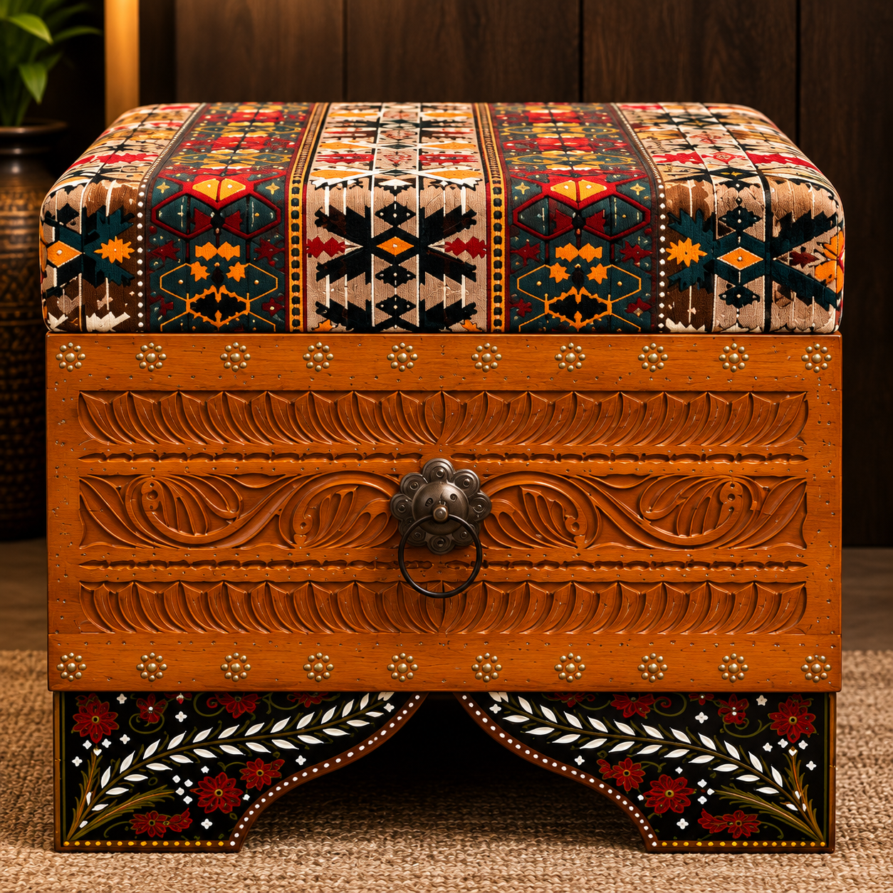 Handcrafted Tribal Wooden Storage Chest – Carved Pakistani Furniture | Pak Tribal Furniture Islamabad — image 2