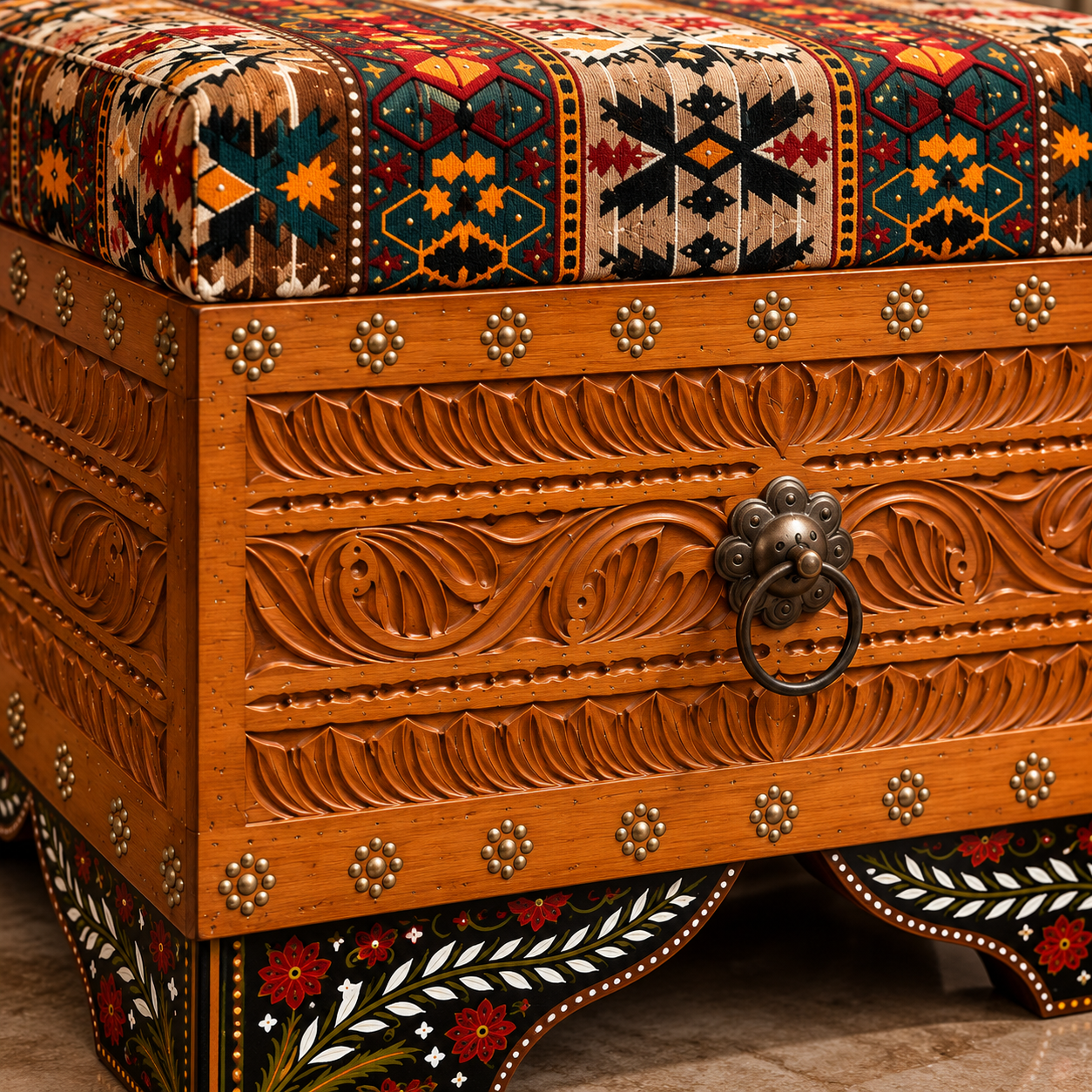 Handcrafted Tribal Wooden Storage Chest – Carved Pakistani Furniture | Pak Tribal Furniture Islamabad — image 3