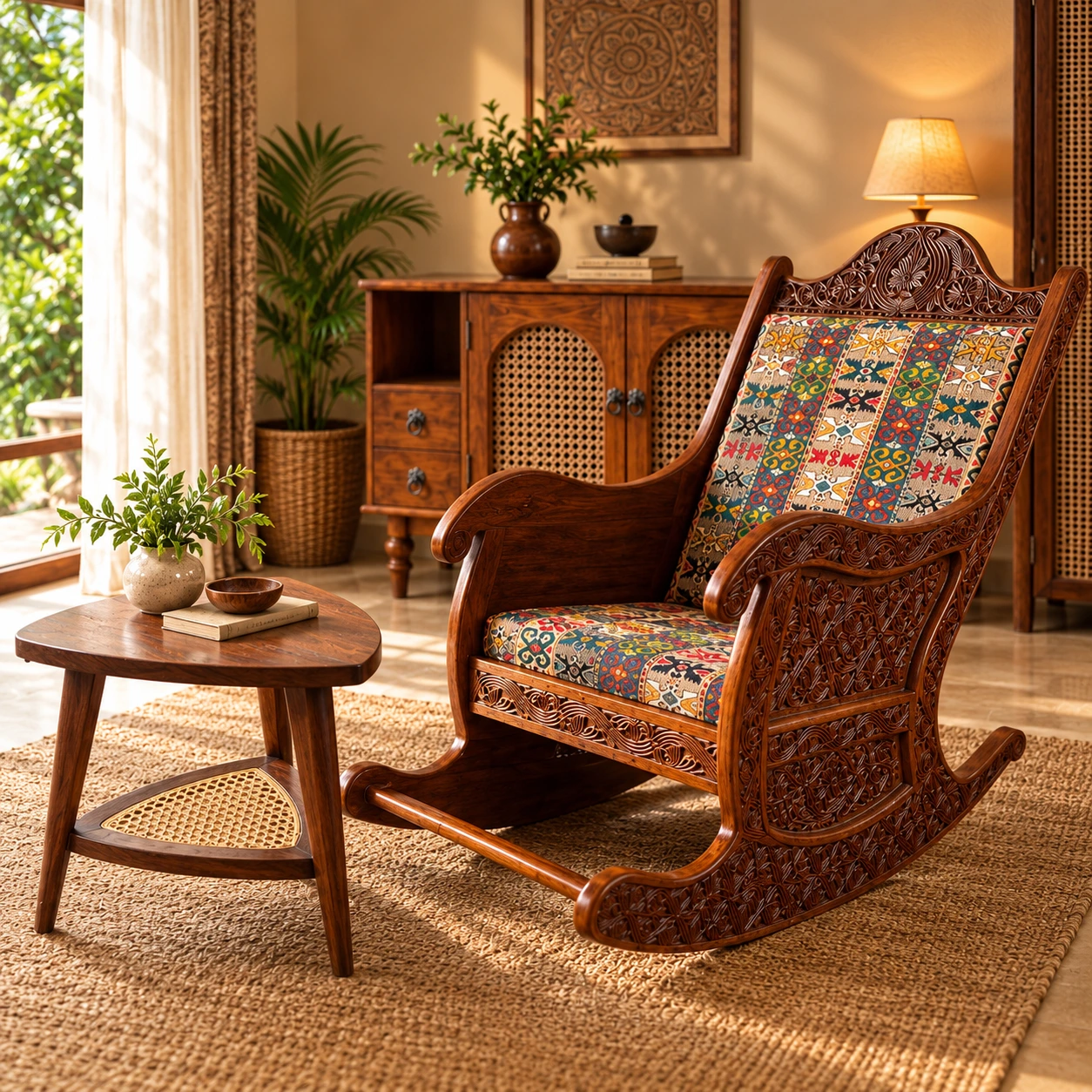 Handcrafted Carved Wooden Rocking Chair | Traditional Pakistani Furniture – Pak Tribal Furniture Islamabad