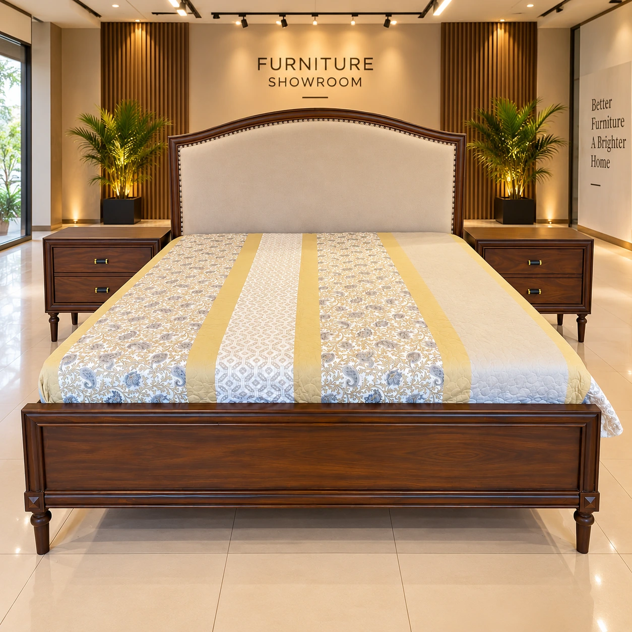 Luxury Wooden Bedroom Set with Upholstered Bed | Elegant Pakistani Furniture — image 2