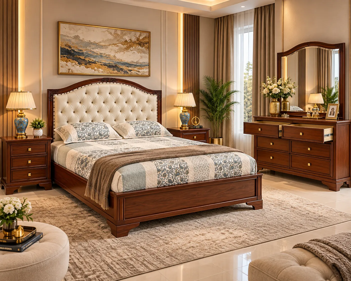Luxury Wooden Bedroom Set with Tufted Upholstered Bed | Wright Woods – Islamabad — image 5