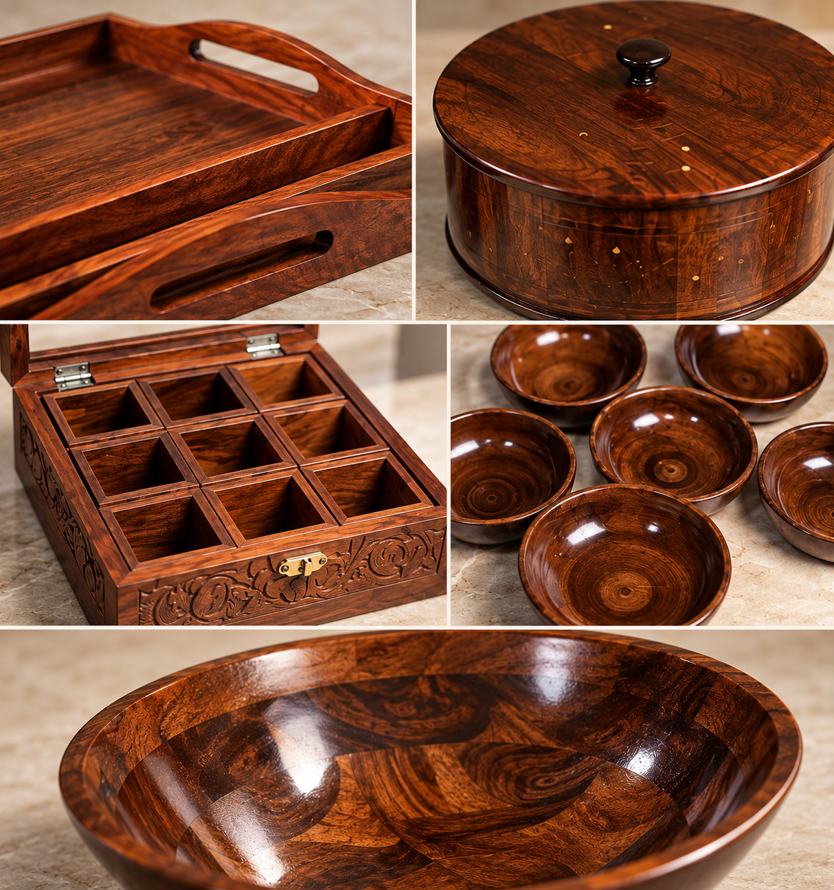 Wooden Dining & Serving Set – Hot Pot, Bowl, Tray & Spice Box — image 2