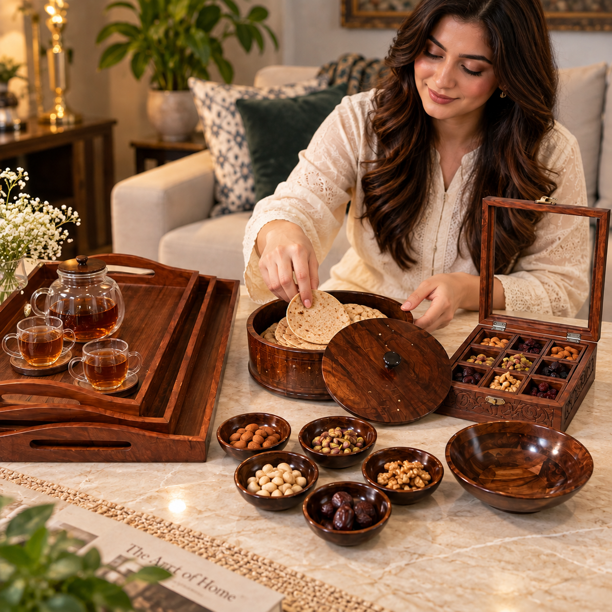 Wooden Dining & Serving Set – Hot Pot, Bowl, Tray & Spice Box — image 4