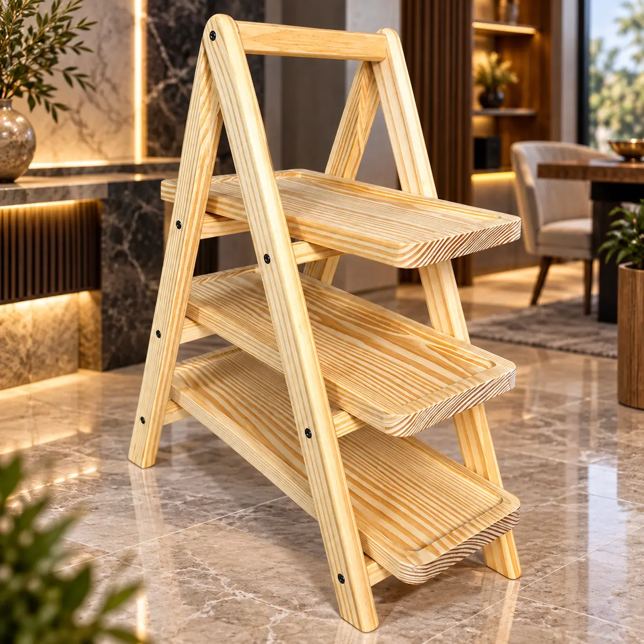 3 Tier Wooden Shelf – Solid Wood Storage Rack
