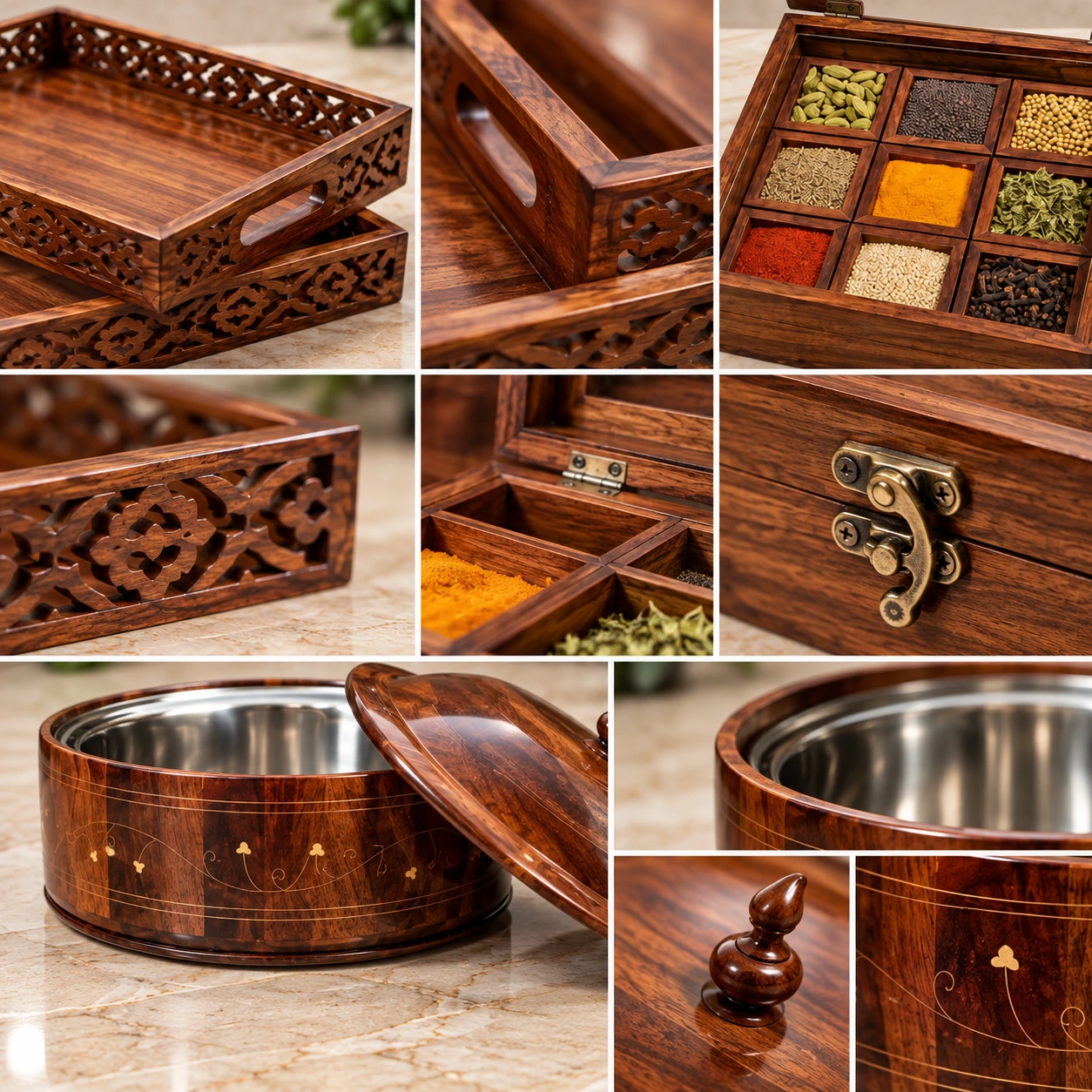 Premium Wooden Kitchen Set – Tray, Hot Pot & Spice Box — image 3