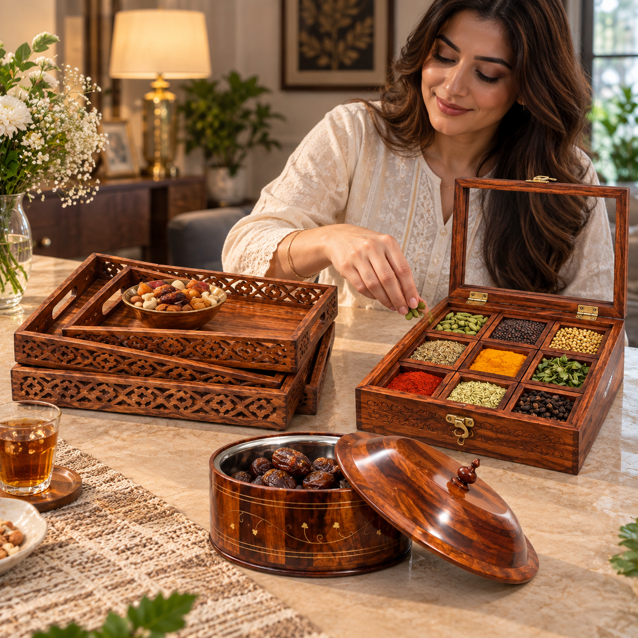 Premium Wooden Kitchen Set – Tray, Hot Pot & Spice Box — image 4