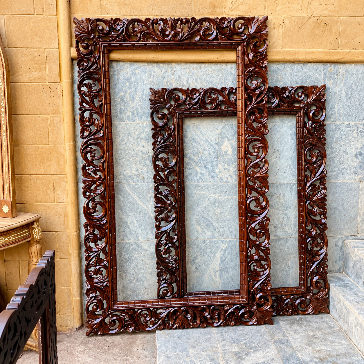 Large Handcrafted Wooden Carved Frame – Premium Decorative Design