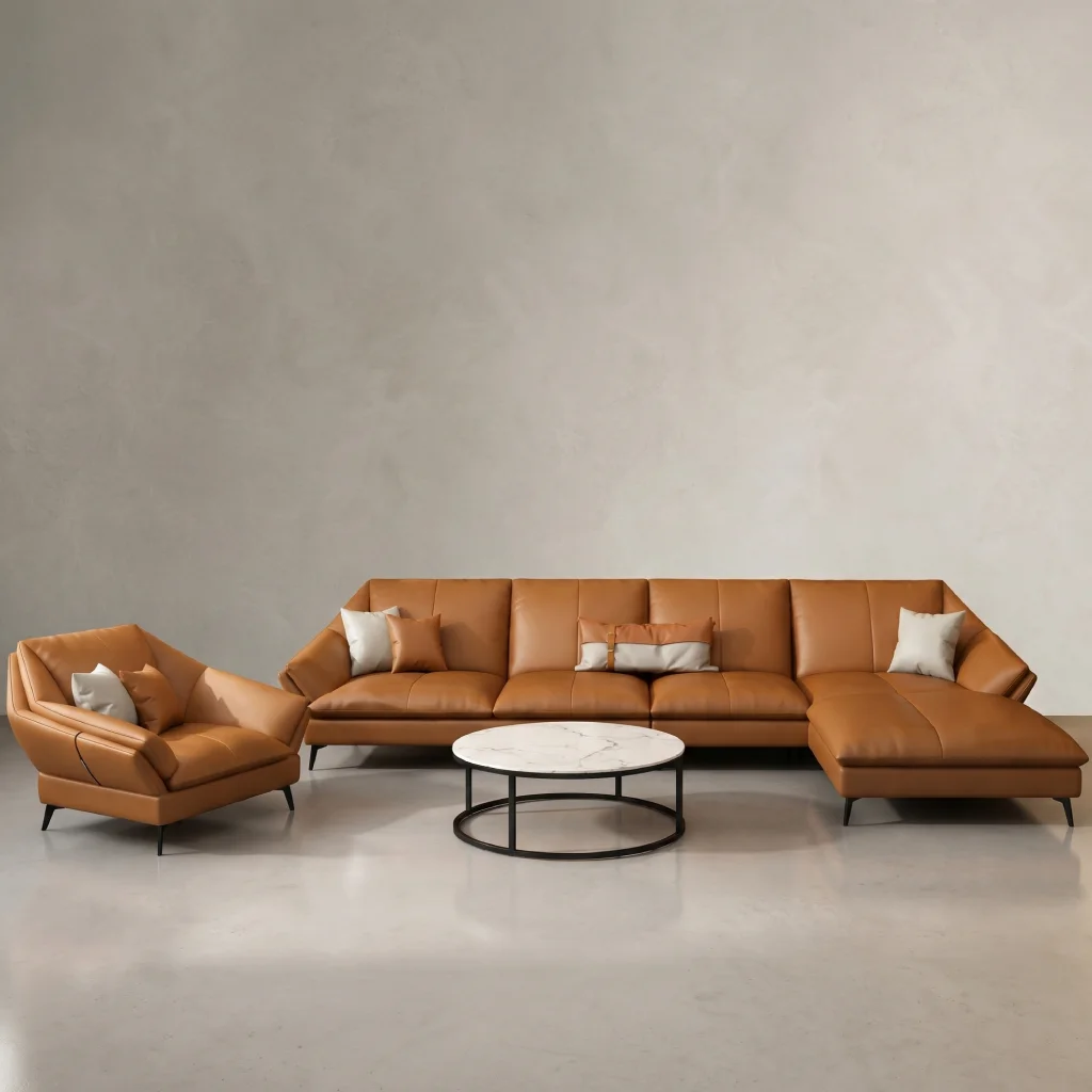 Amber Haven – Modern Turkish L-Shape Leather Sofa Set
