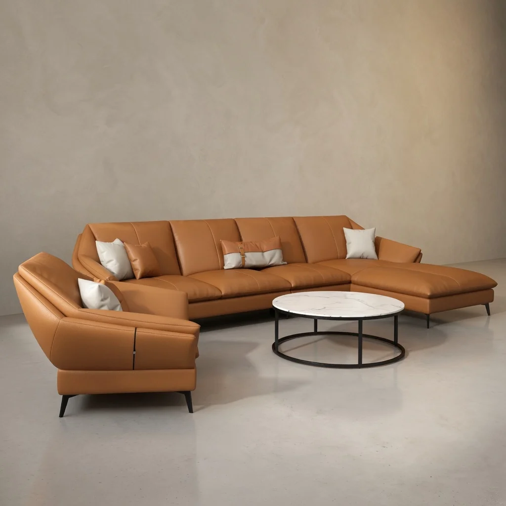 Amber Haven – Modern Turkish L-Shape Leather Sofa Set — image 2