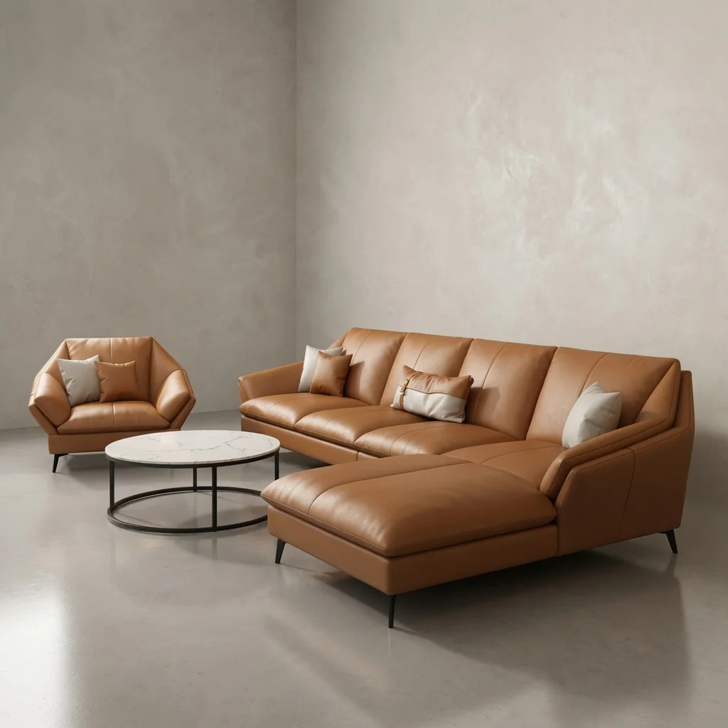 Amber Haven – Modern Turkish L-Shape Leather Sofa Set — image 3