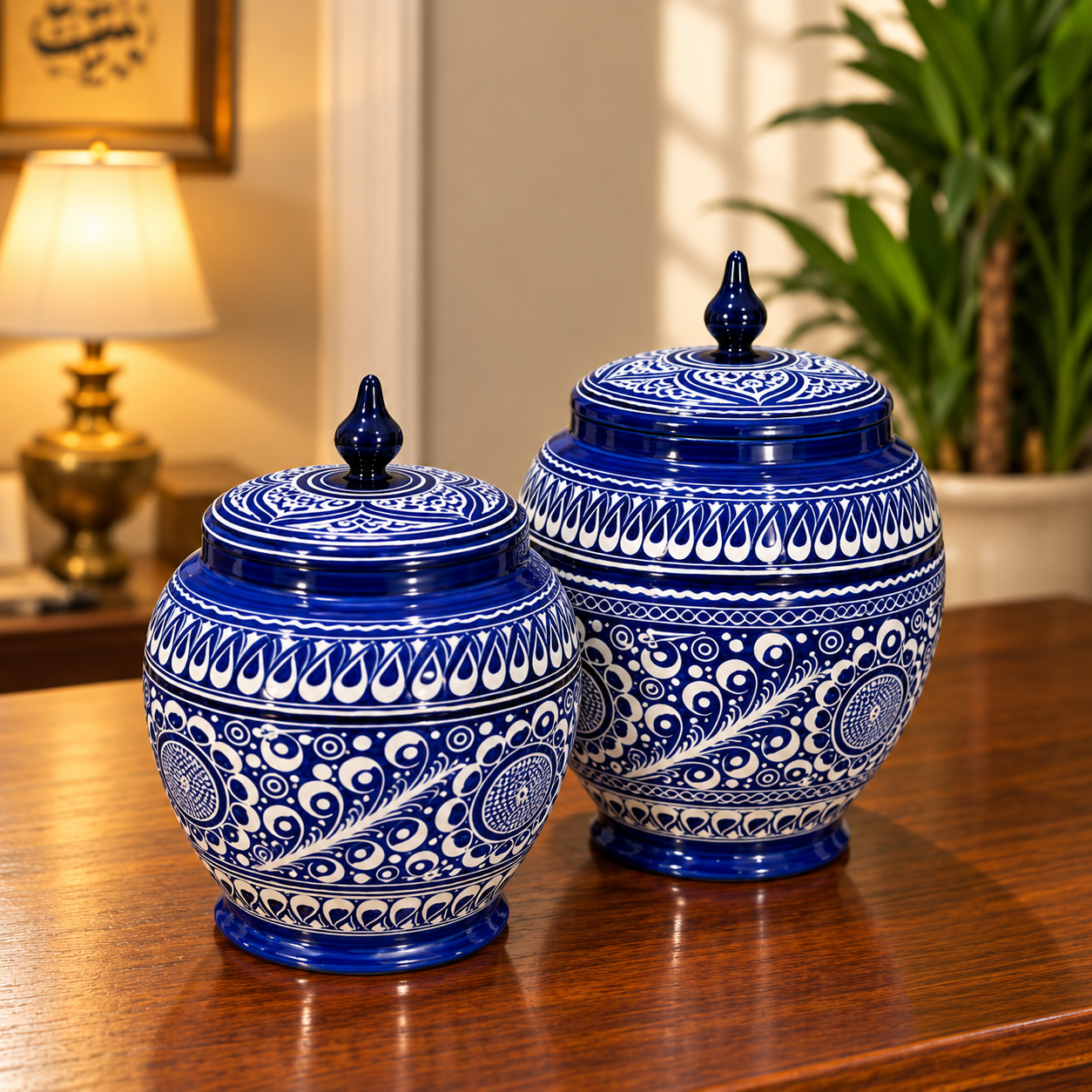 Premium 3-Piece Blue & White Decorative Jar Set – Handcrafted Design — image 2