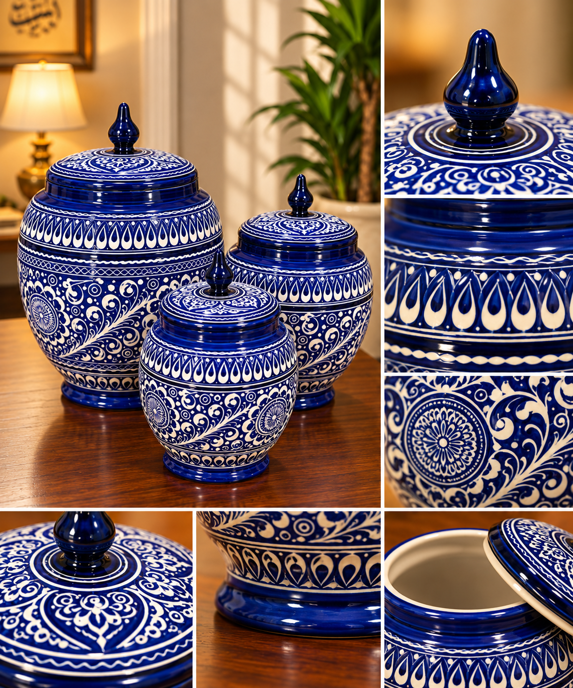 Premium 3-Piece Blue & White Decorative Jar Set – Handcrafted Design — image 3