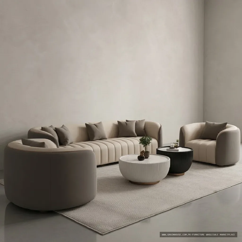 Serene Haven Modern Curved Sofa Set | MM Furniture Pakistan